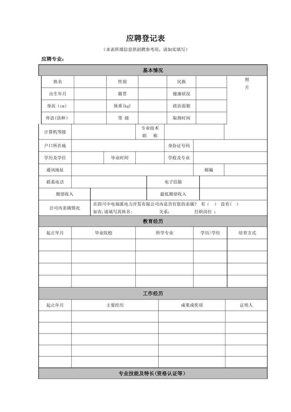 应聘人员登记表(通用)_第1页