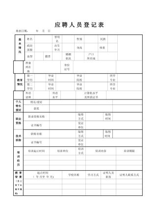 应聘人员登记表(通用版)