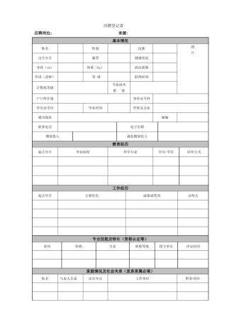 应聘人员登记表模板