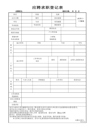 应聘者求职登记表