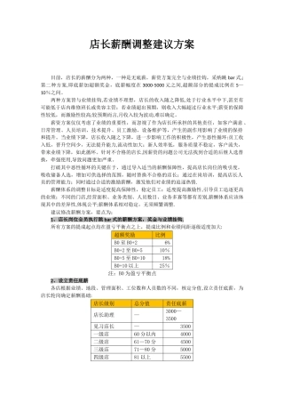 店长薪酬调整建议方案