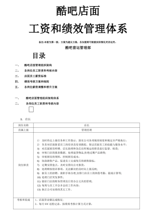 店面工资体系和绩效考核标准