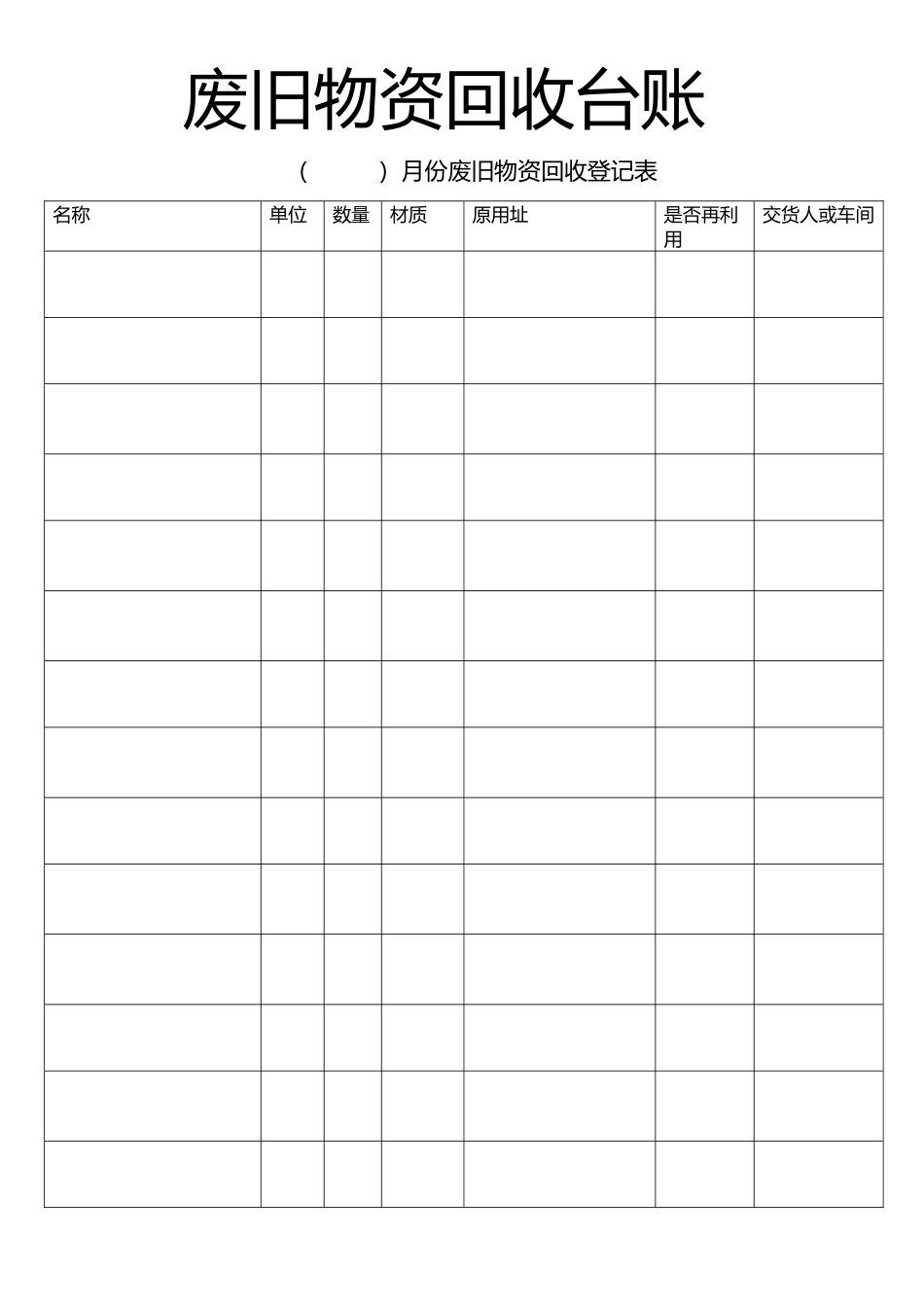 废旧物资回收登记表_第1页
