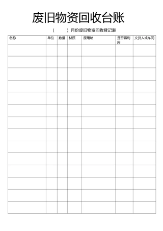 废旧物资回收登记表