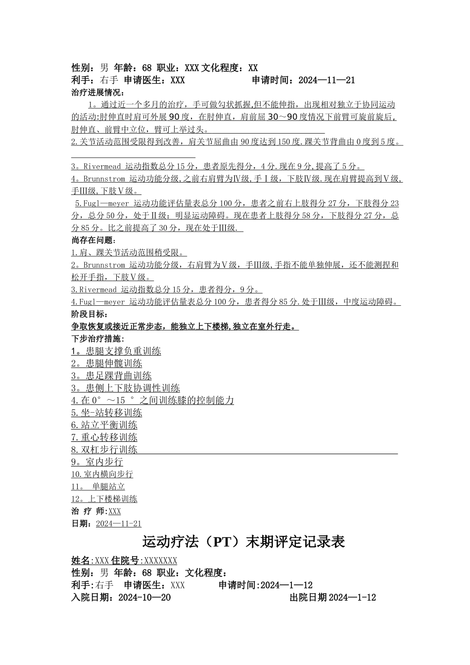 康复科评定记录表样本_第2页