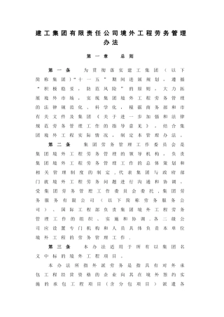建工集团有限责任公司境外工程劳务管理办法