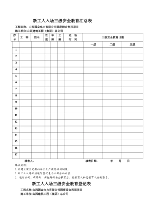 建筑三级安全教育表格