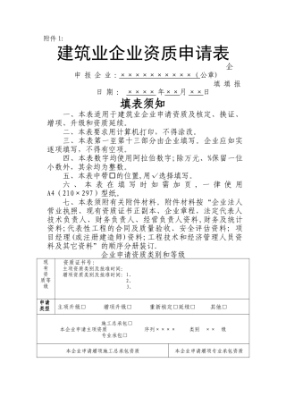 建筑业企业资质申请表及填表说明
