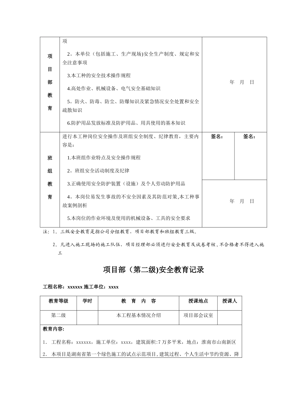 建筑企业三级安全教育记录及表格_第3页