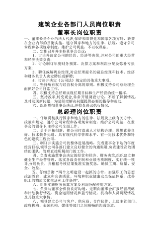 建筑企业各部门人员岗位职责30412