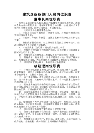 建筑企业各部门人员岗位职责