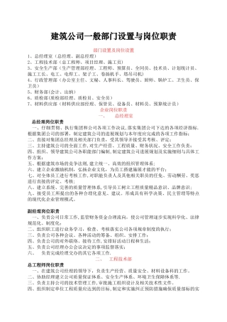 建筑公司一般部门设置与岗位职责