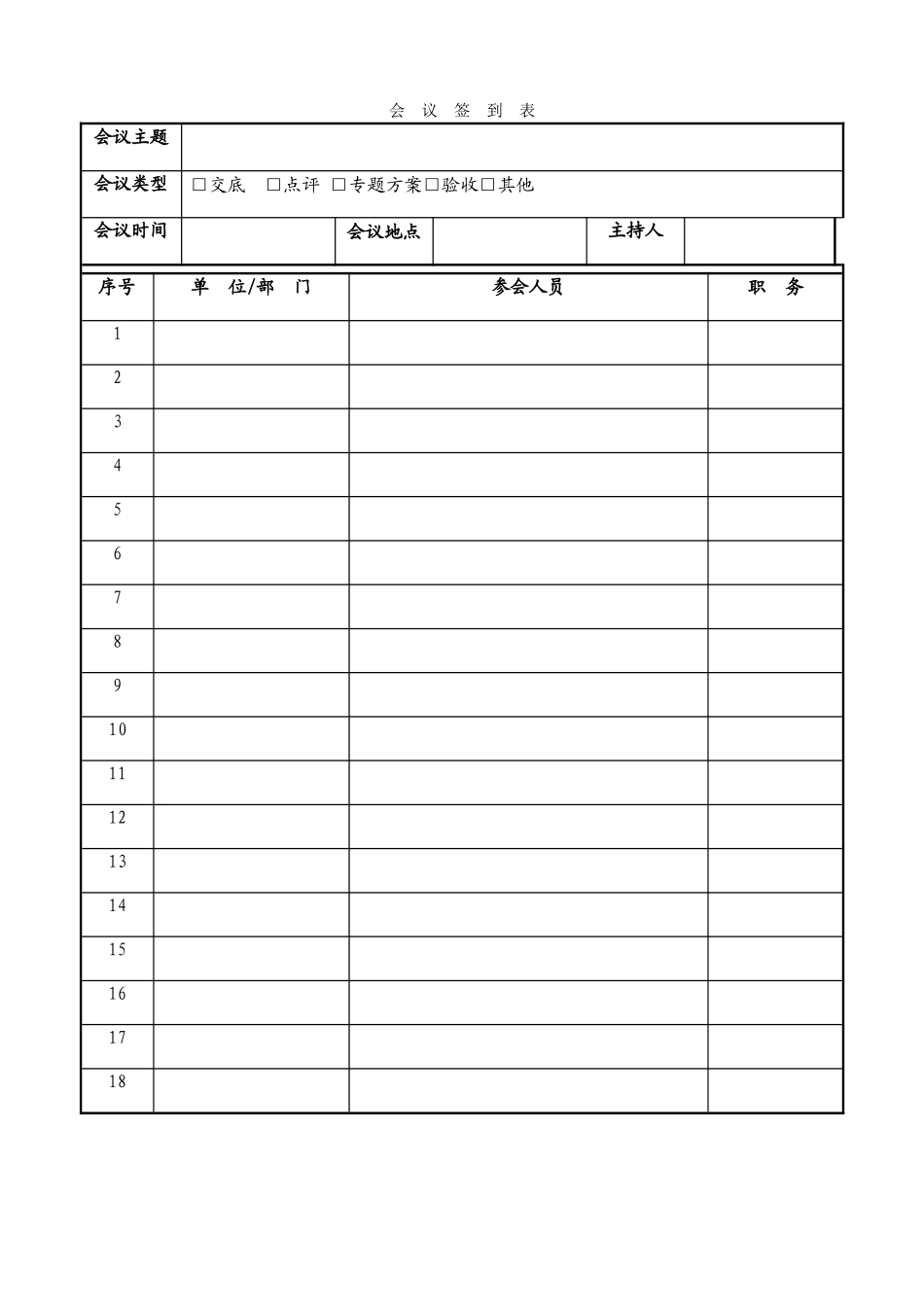 建筑工地会议签到表模板_第1页