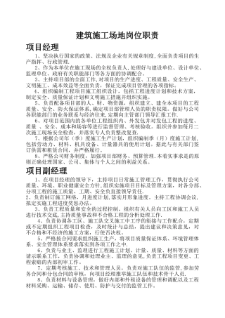 建筑工地各个岗位职责