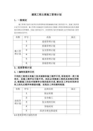 建筑工程主要施工管理计划