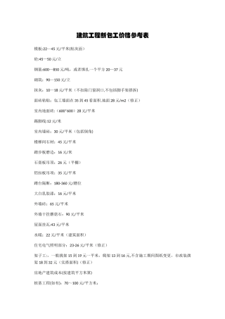 建筑工程价格参考表