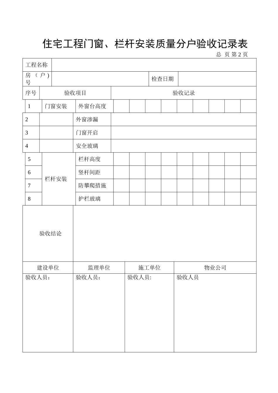 建筑工程住宅工程分户验收记录表_第1页