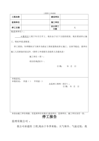 建筑工程停工报告模板