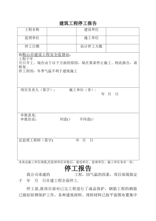 建筑工程停工报告(通用版本)