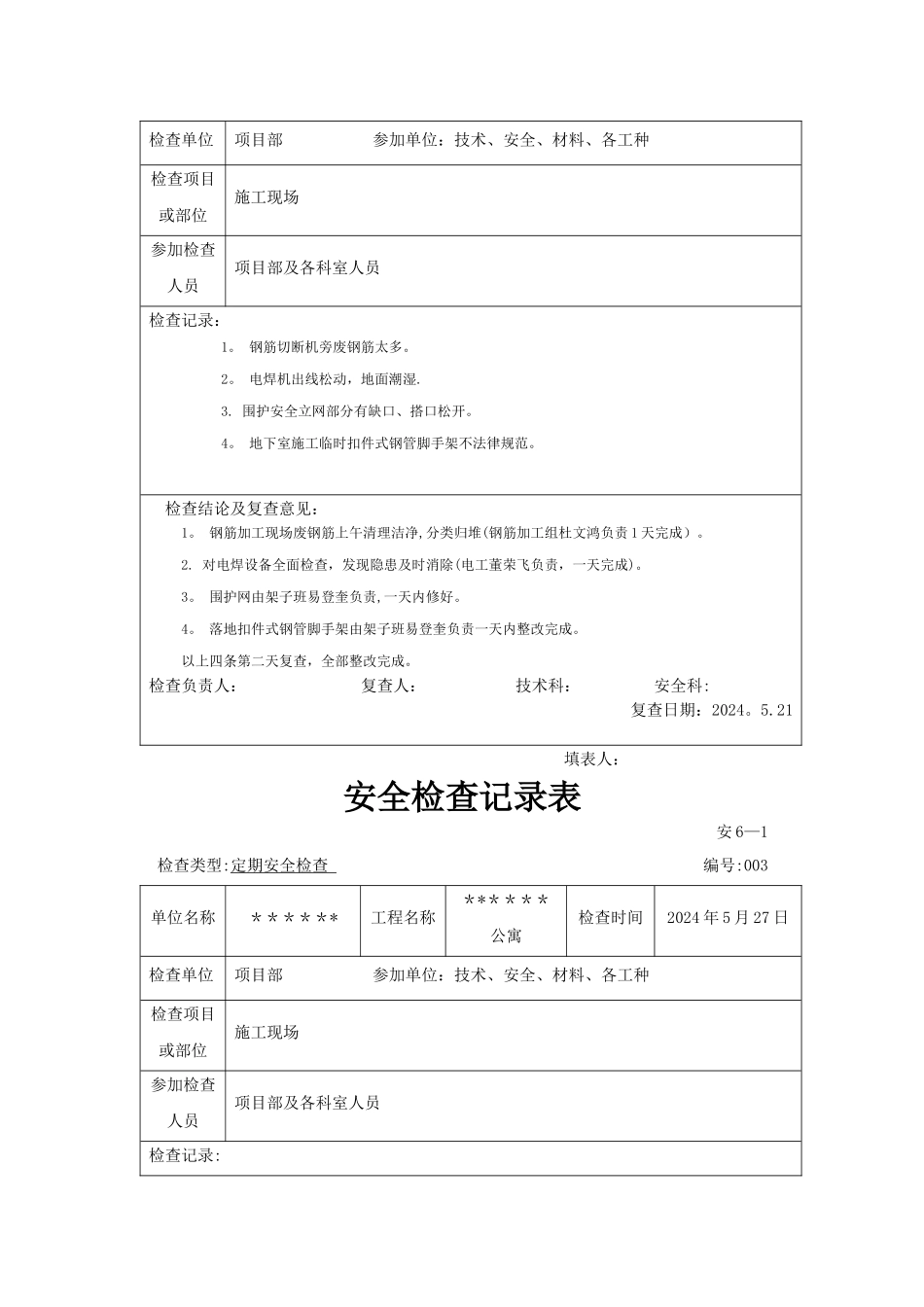 建筑工程安全检查记录表_第2页