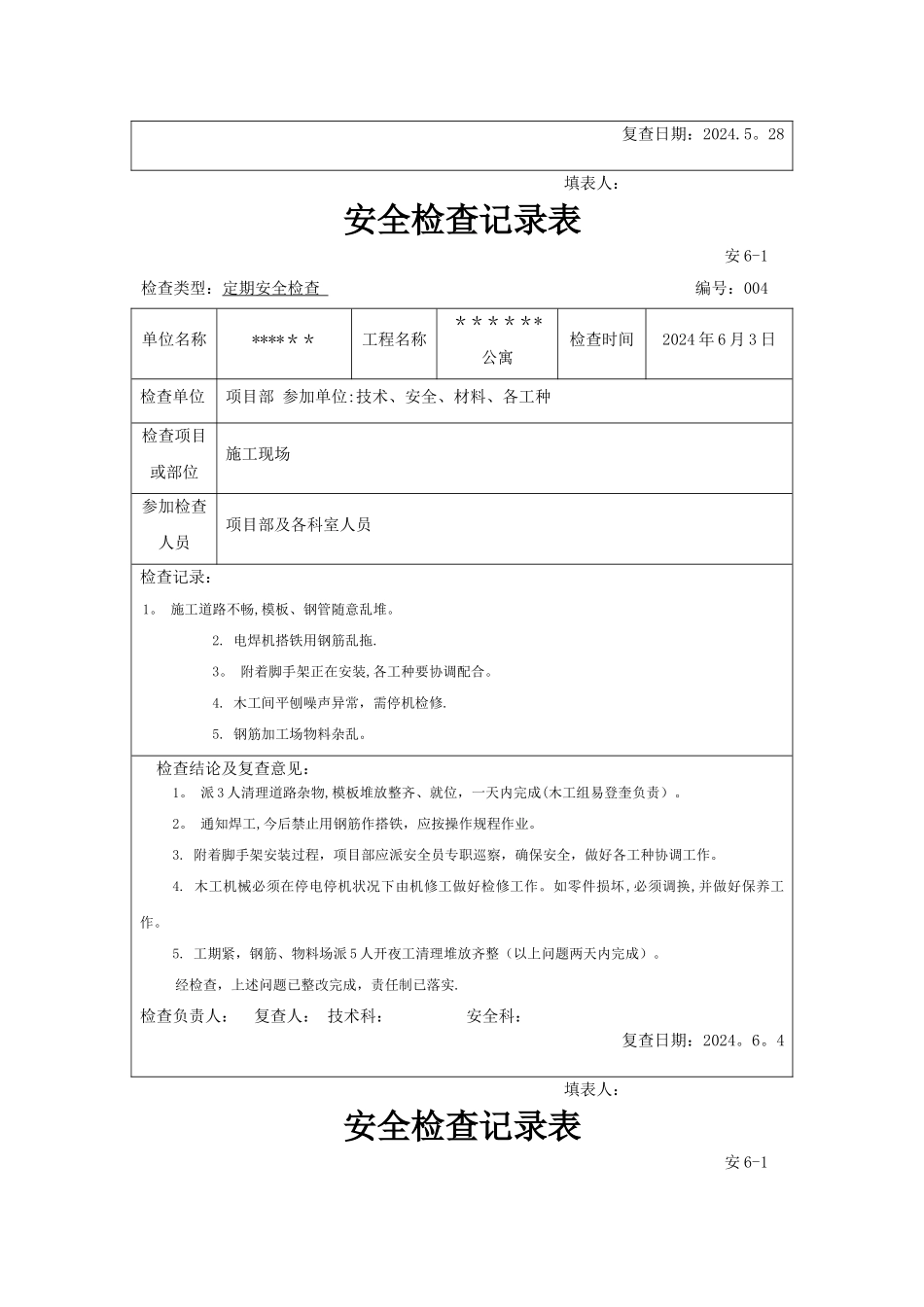 建筑工程安全检查记录表_第3页