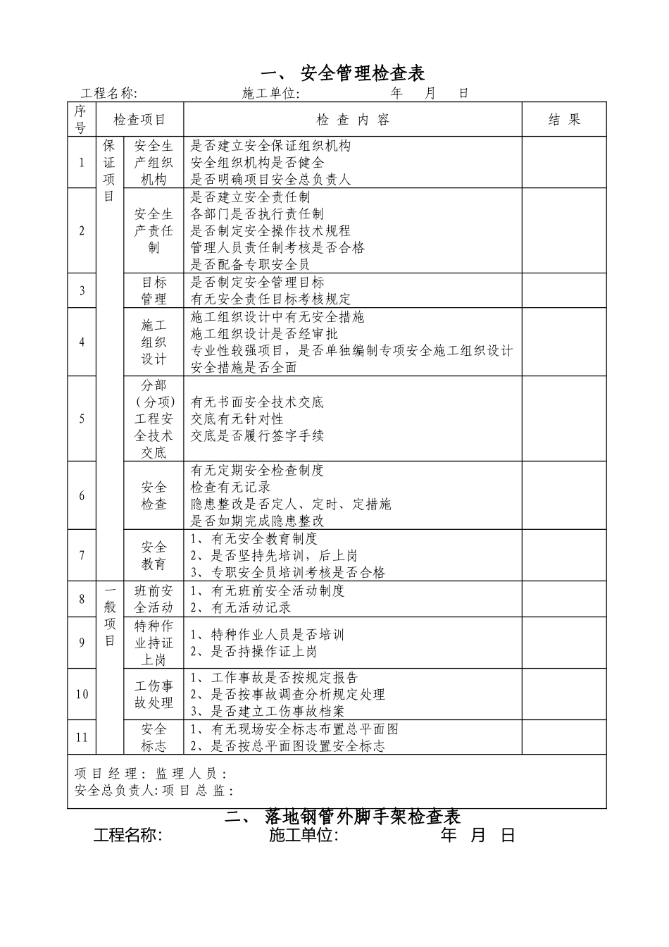 建筑工程安全表格_第1页