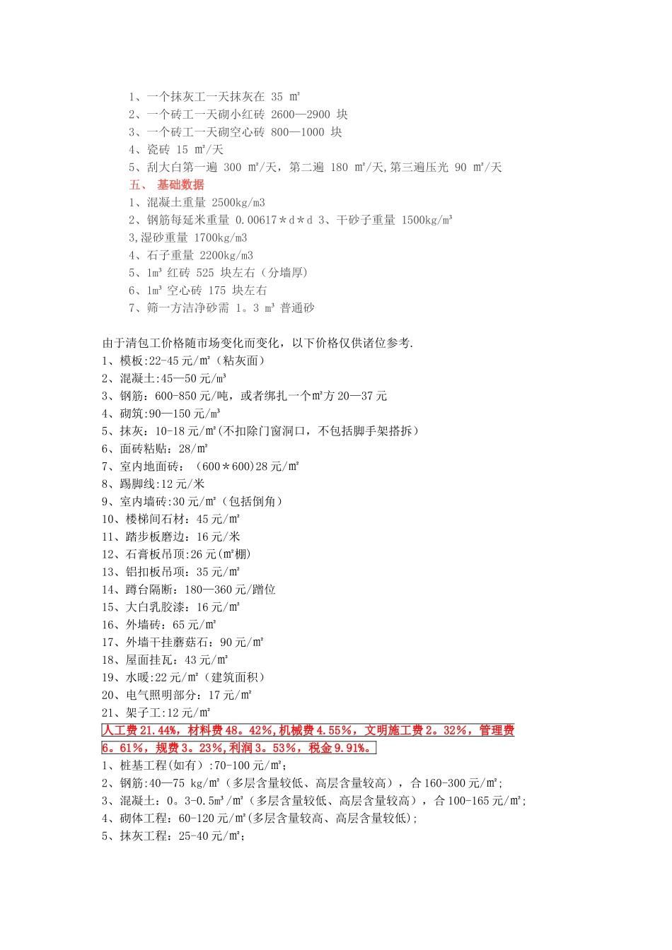 建筑工程常用造价指标_第2页