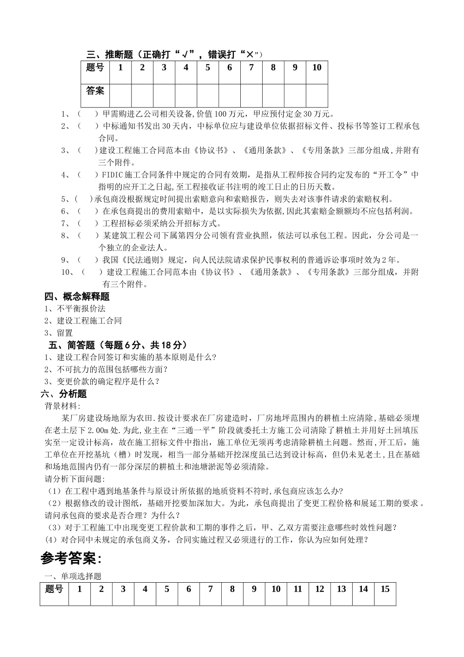建筑工程招投标与合同管理考试题_第3页