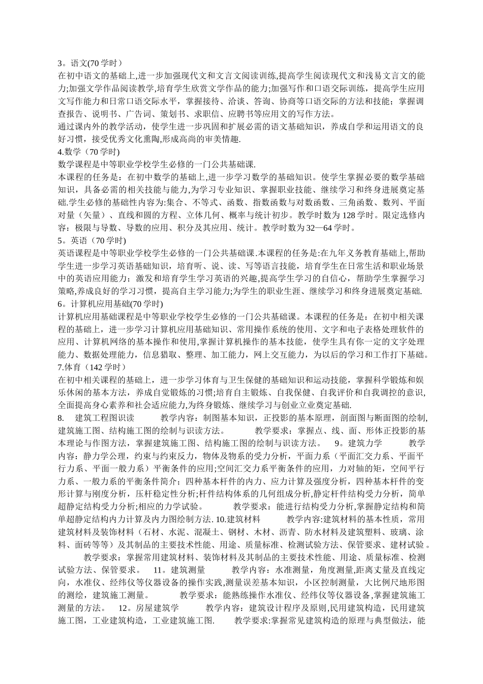 建筑工程施工专业人才培养方案_第2页