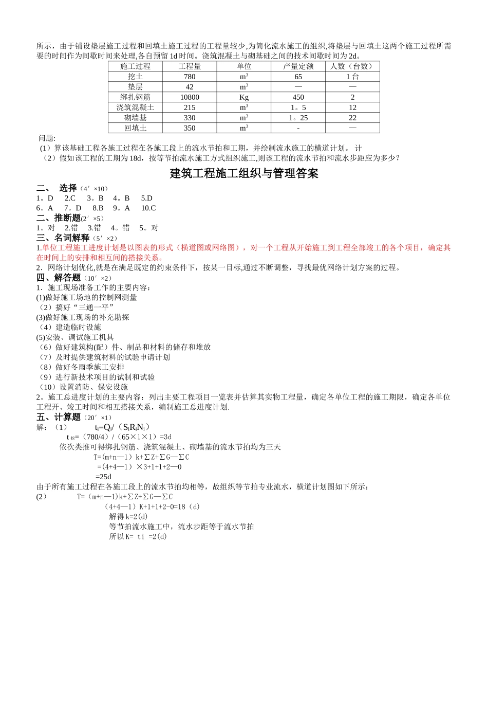 建筑工程施工组织与管理试卷及答案_第2页