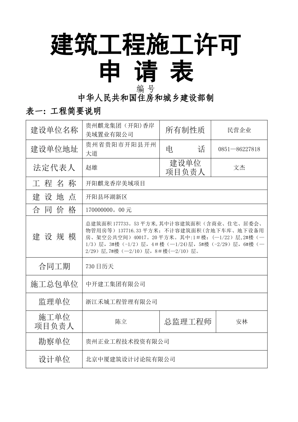 建筑工程施工许可申请表范本_第1页