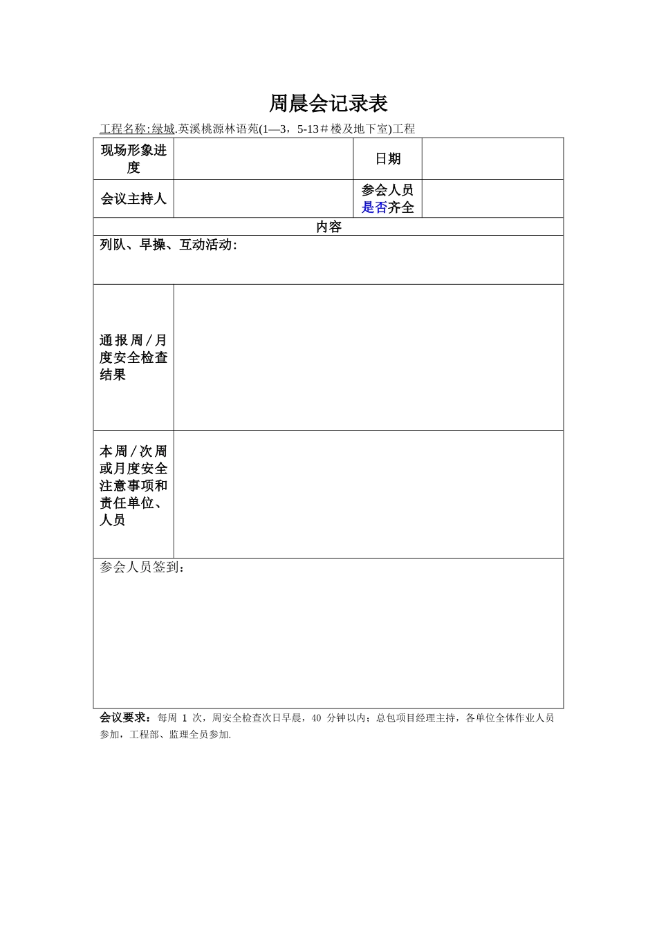 建筑工程日、周晨会记录表_第2页
