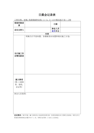 建筑工程日、周晨会记录表