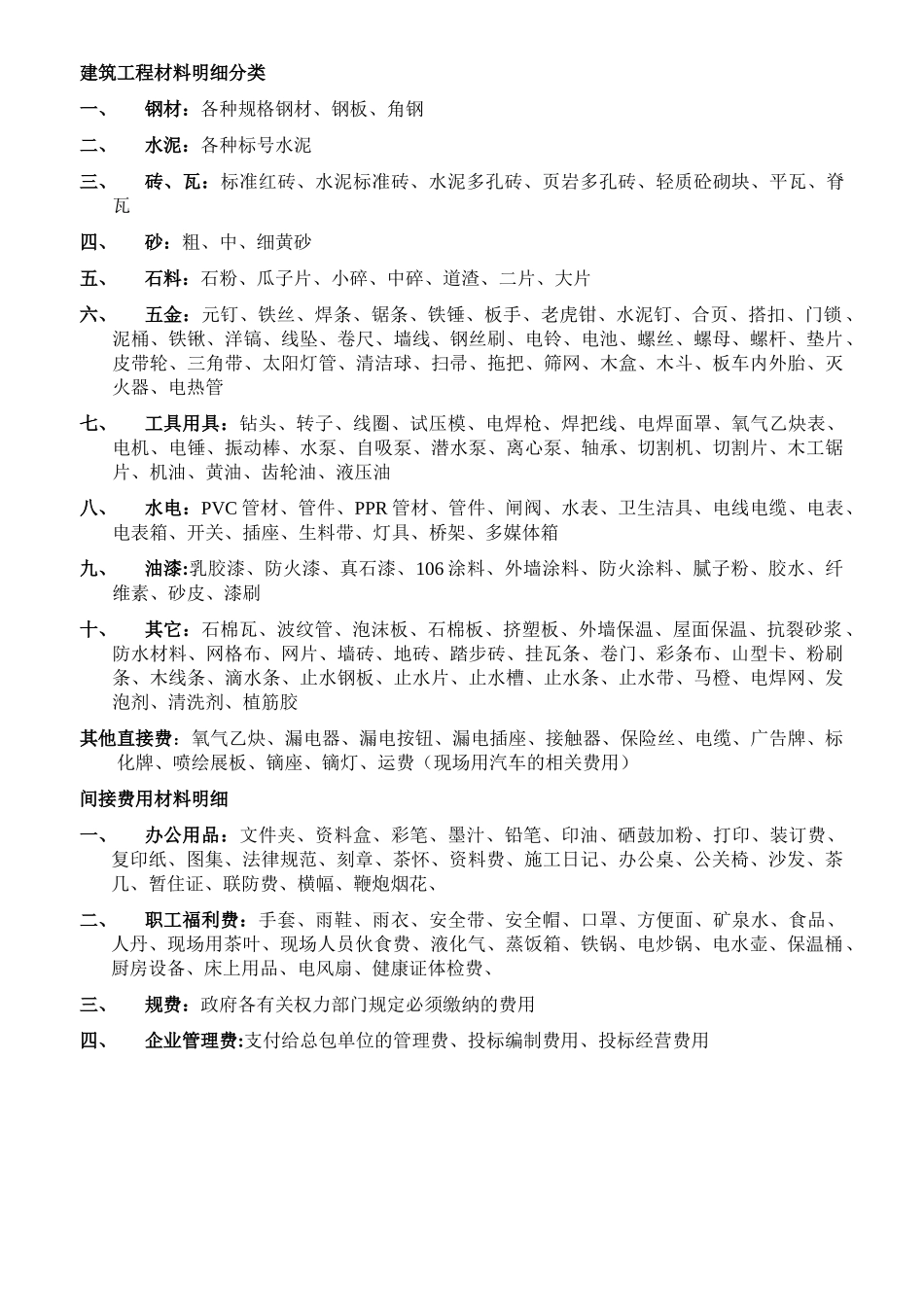 建筑工程材料明细分类(财务用)_第1页