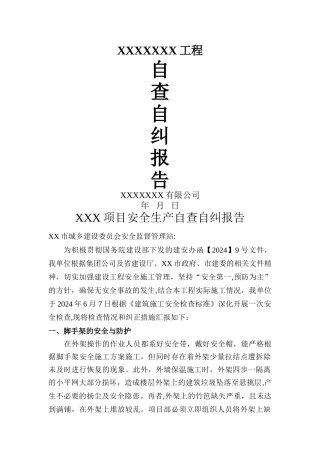 建筑工程自查自纠报告及阶段性总结