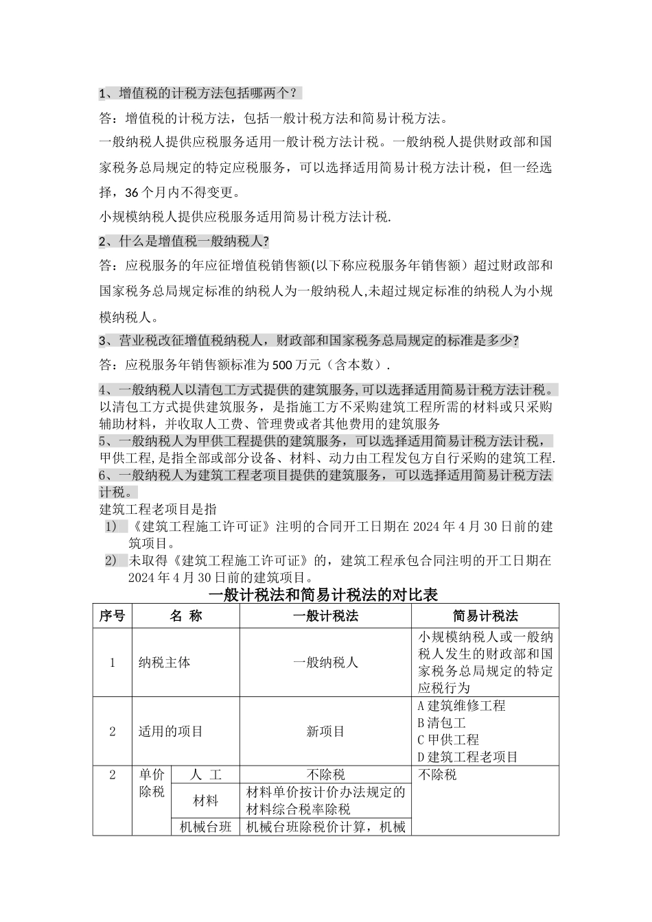 建筑工程营改增一般计税法和简易计税法的区分_第1页