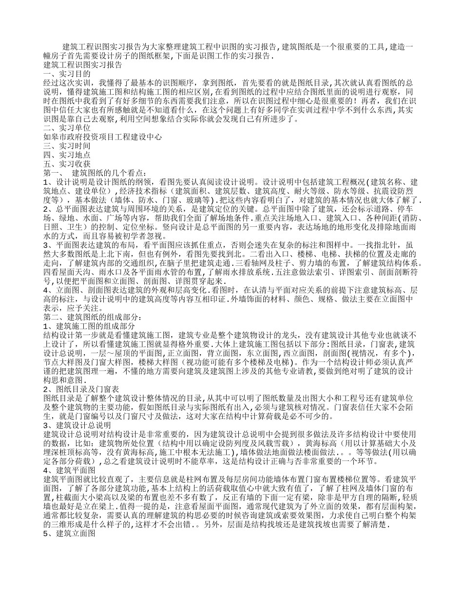 建筑工程识图实习报告_第1页