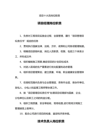 建筑工程项目十大员岗位职责