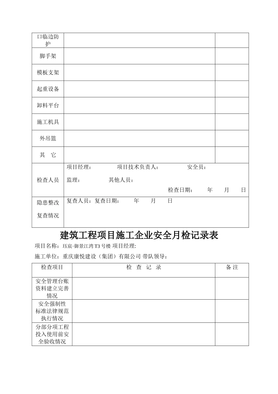 建筑工程项目安全日检周检月检记录表-_第2页