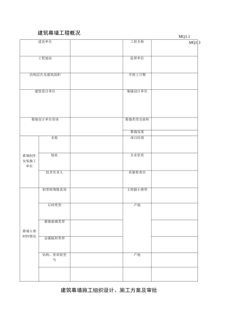建筑幕墙工程概况空表