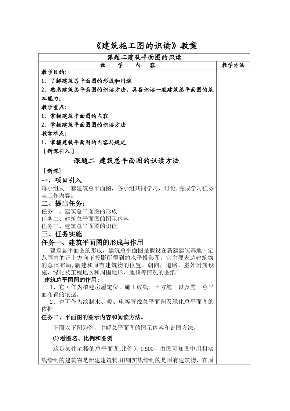 建筑总平面图识读教案_第1页