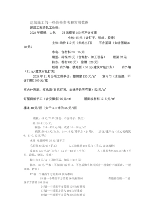建筑施工价格参考和常用数据