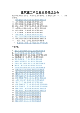 建筑施工单位资质及等级划分