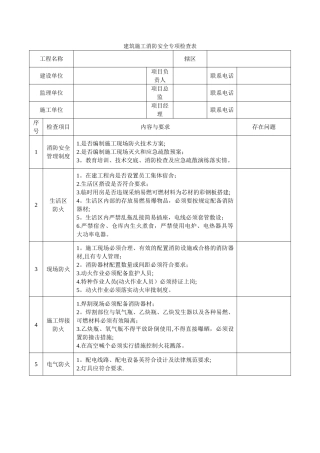 建筑施工消防安全专项检查表