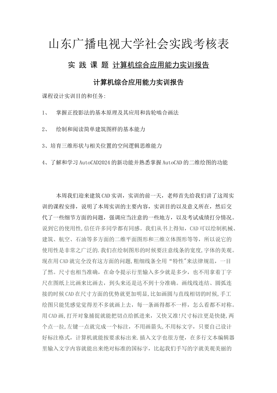 建筑施工管理计算机综合应用能力实训报告_第1页