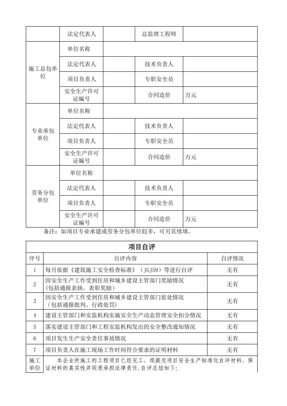 建筑施工项目安全生产标准化评定申请表_第2页