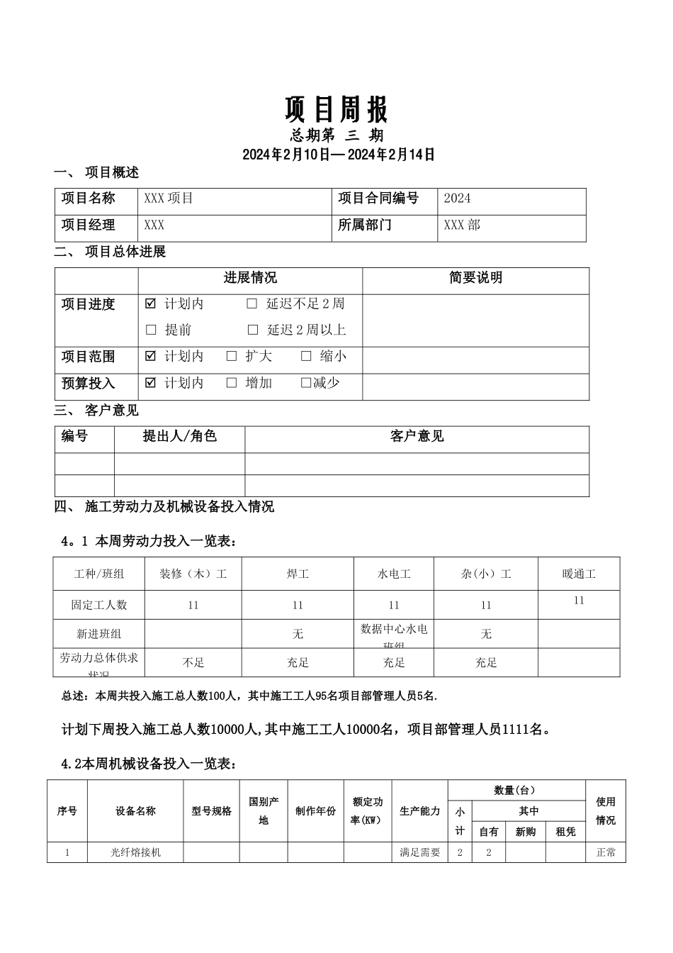建筑智能化弱电工程施工周报范本-_第1页