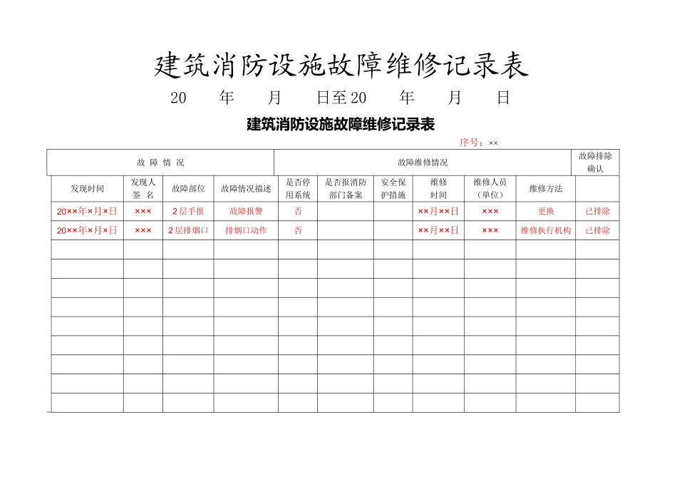 建筑消防设施故障维修记录表_第1页