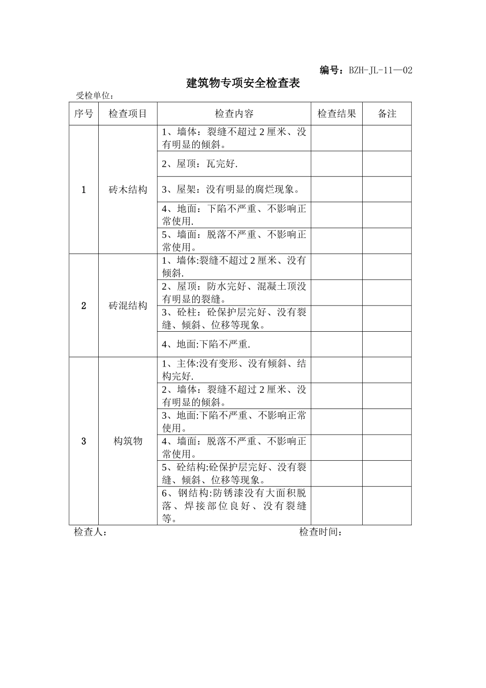建筑物专项安全检查表_第1页