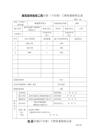 建筑装饰装修工程分部分项验收资料